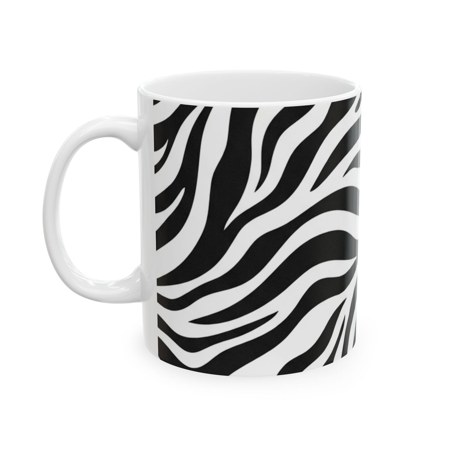 Zebra Print Ceramic Mug – Black & White Animal Pattern Coffee Cup (11oz, 15oz)