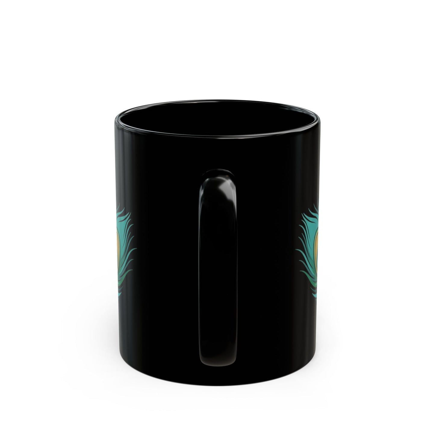 Peacock Feather Black Mug — Elegant 11oz/15oz Coffee Cup
