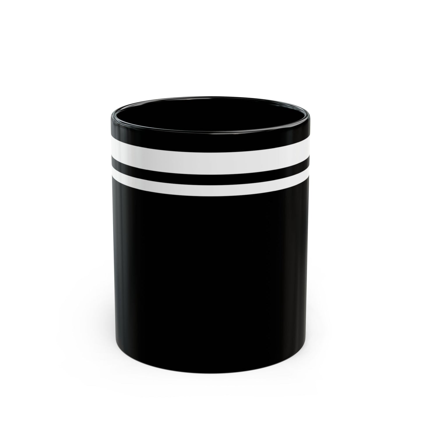 Black Ceramic Mug with Double White Stripes — 11oz & 15oz
