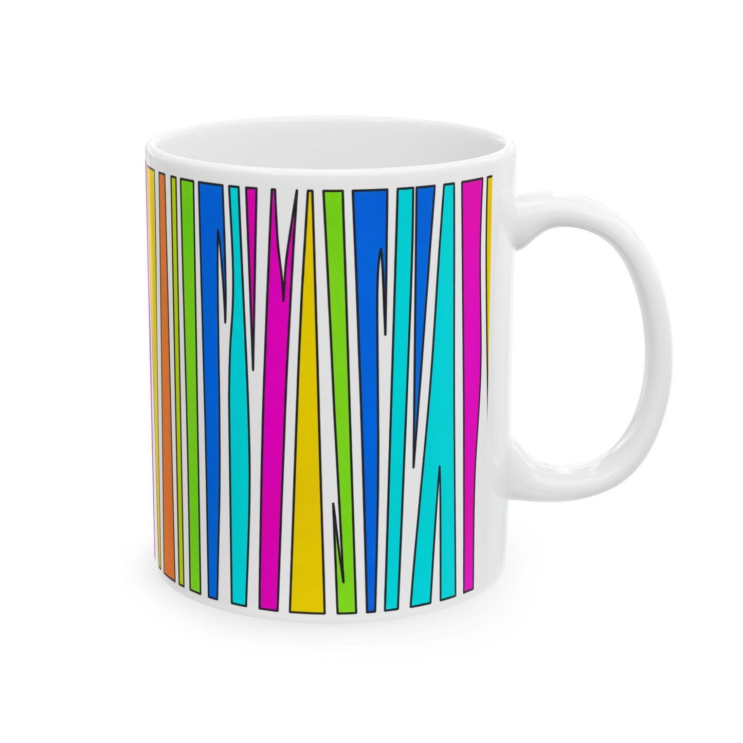 Colorful Stripe Ceramic Mug — Vibrant Geometric Coffee Cup (11oz, 15oz)