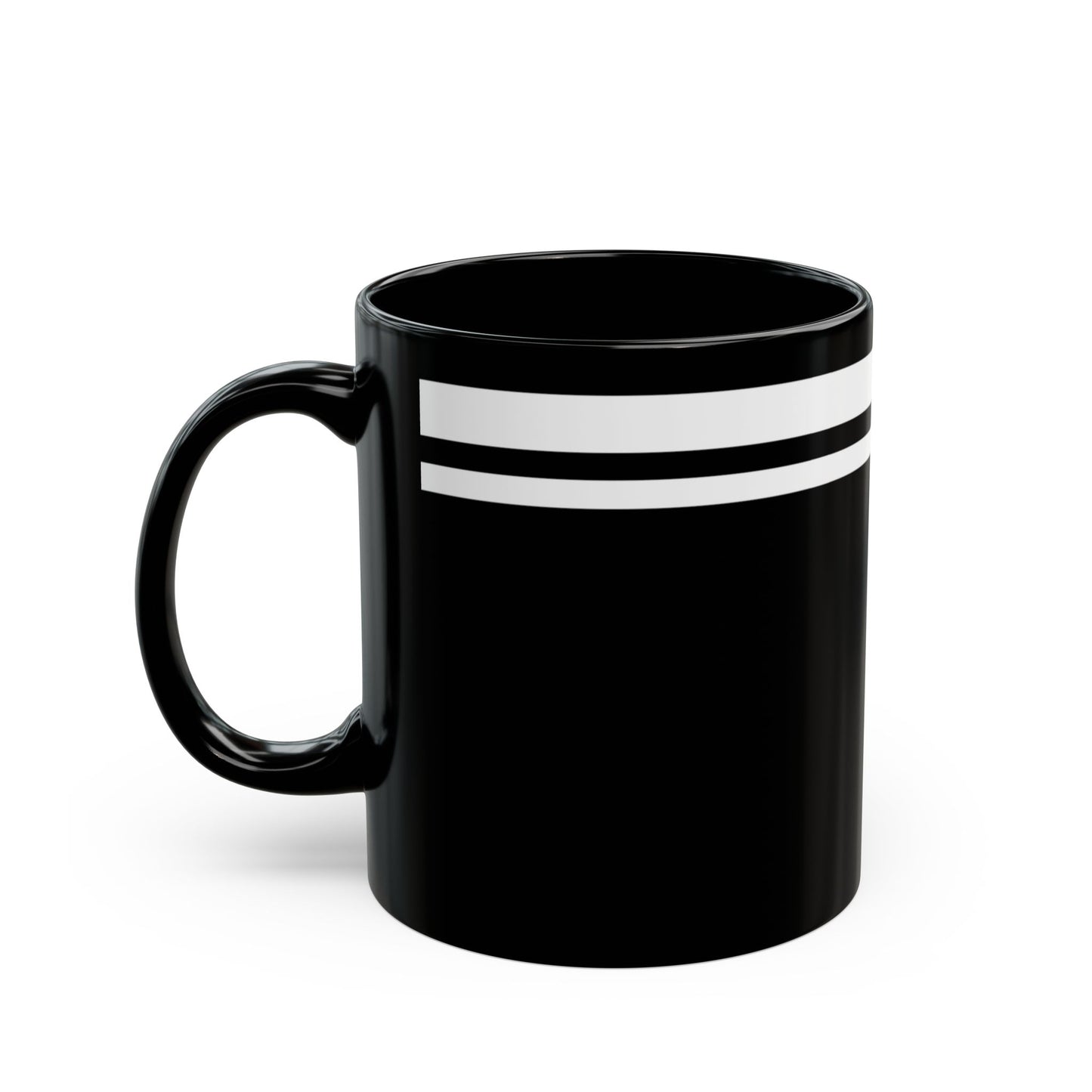 Black Ceramic Mug with Double White Stripes — 11oz & 15oz