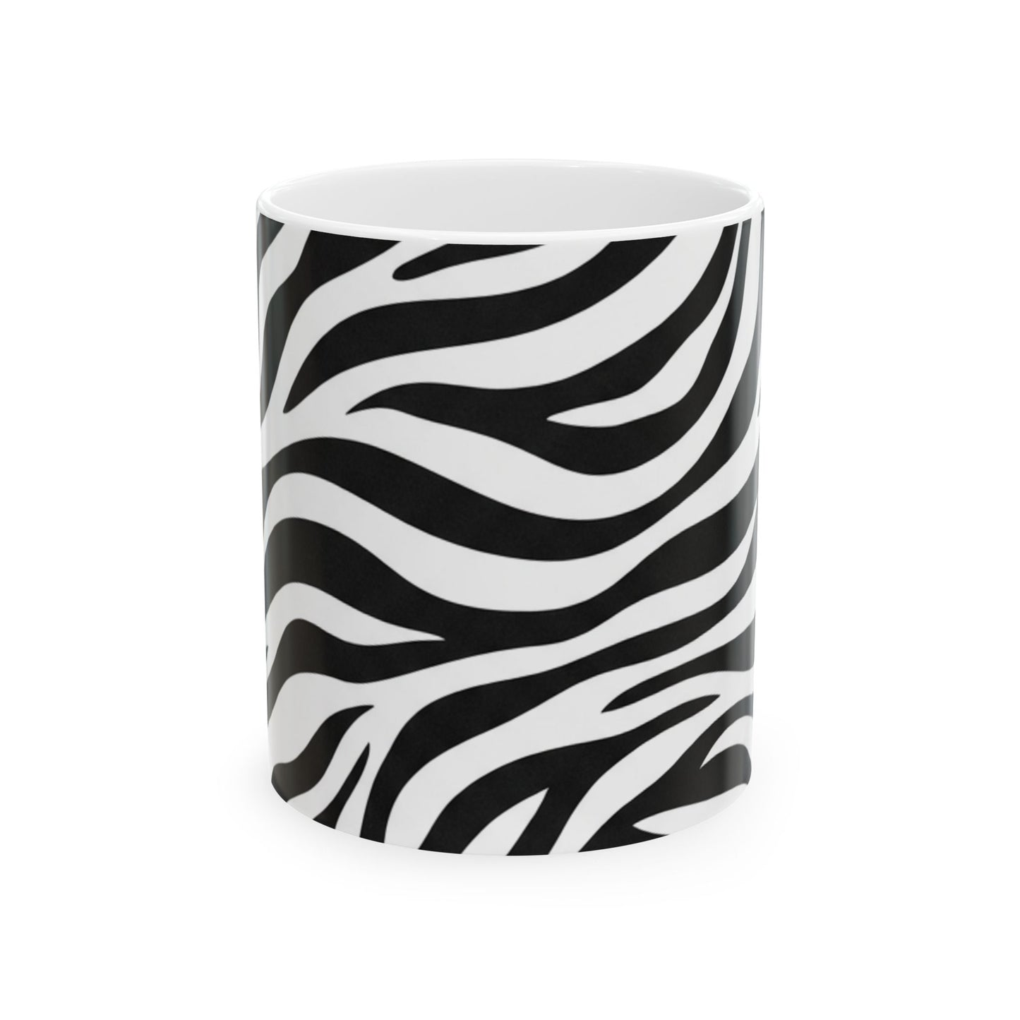 Zebra Print Ceramic Mug – Black & White Animal Pattern Coffee Cup (11oz, 15oz)