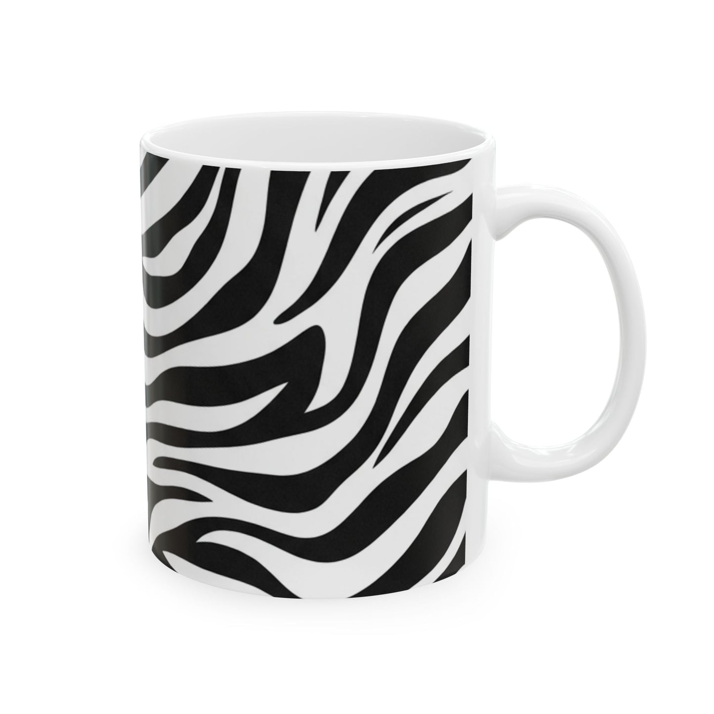 Zebra Print Ceramic Mug – Black & White Animal Pattern Coffee Cup (11oz, 15oz)